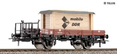 Flat car with brakemans platform loaded with wooden crate IFA<br /><a href='images/pictures/Sachsenmodelle/76498.jpg' target='_blank'>Full size image</a>